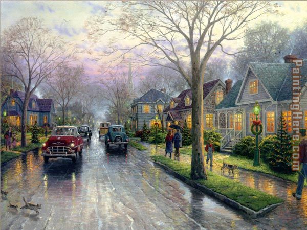 Hometown Christmas painting - Thomas Kinkade Hometown Christmas art painting
